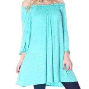 By Together Scrunch Neck Convertible Off Shoulder Tunic Bell Sleeves Top S